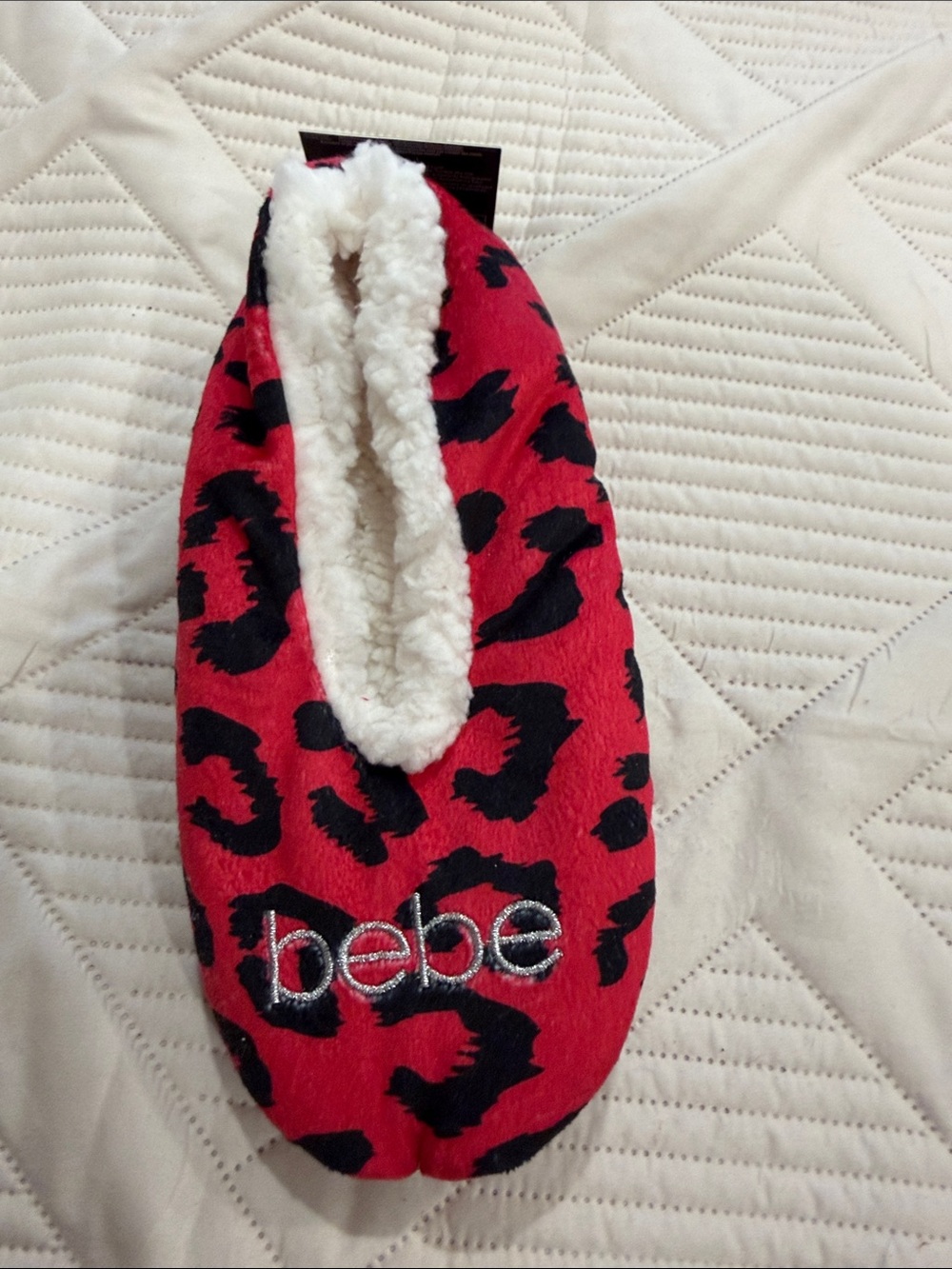 bebe Red and Black Leopard Print Fleece Slipper size 4-10